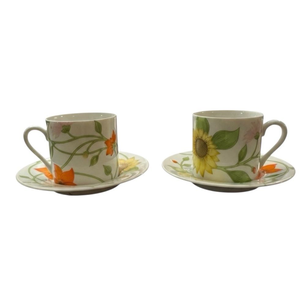 Pair of Fitz and Floyd Petit Fleur Floral Tea Cup & Saucer Sets